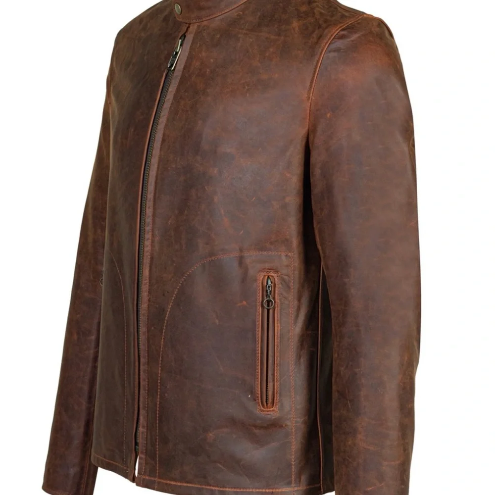 Schott NYC Unlined Cowhide Cafe Racer Leather Jacket - Picture 5 of 9